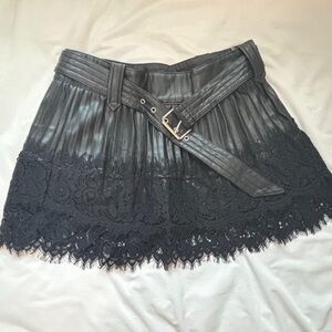 Black leather lace skirt with belt